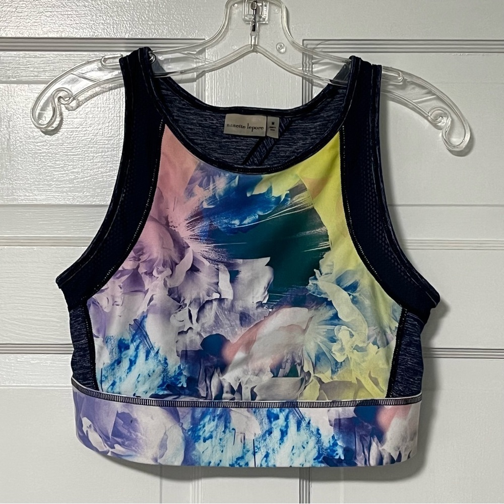 Nanette Lepore Chic Blue and Yellow sleeveless Crop Top